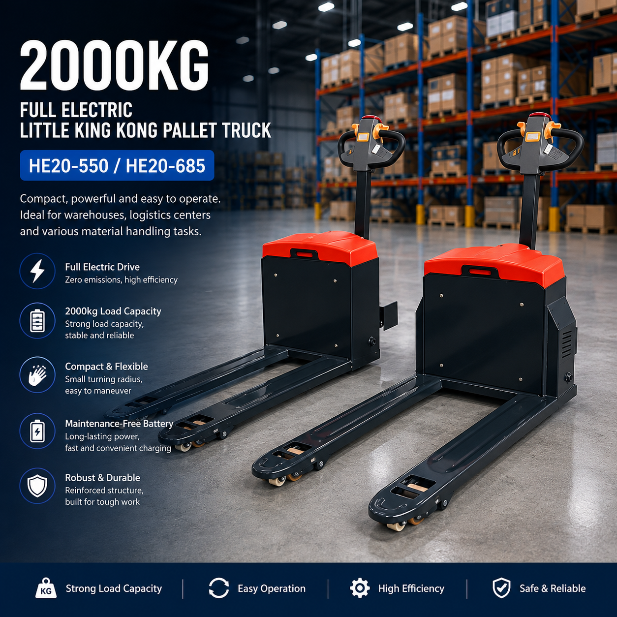 2000kg HE20 Full Electric Pallet Truck