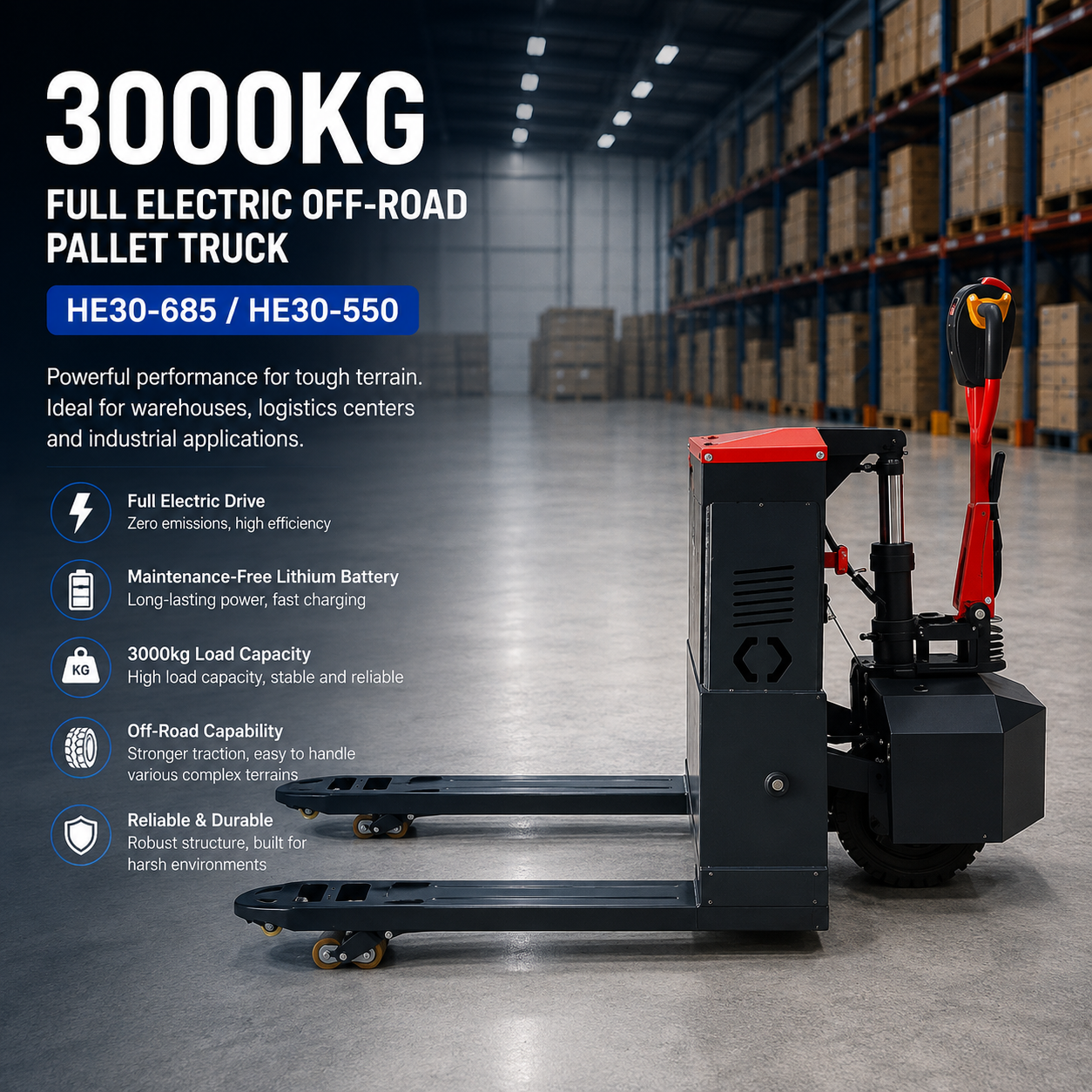 3000kg Full Electric Off-road Pallet Truck